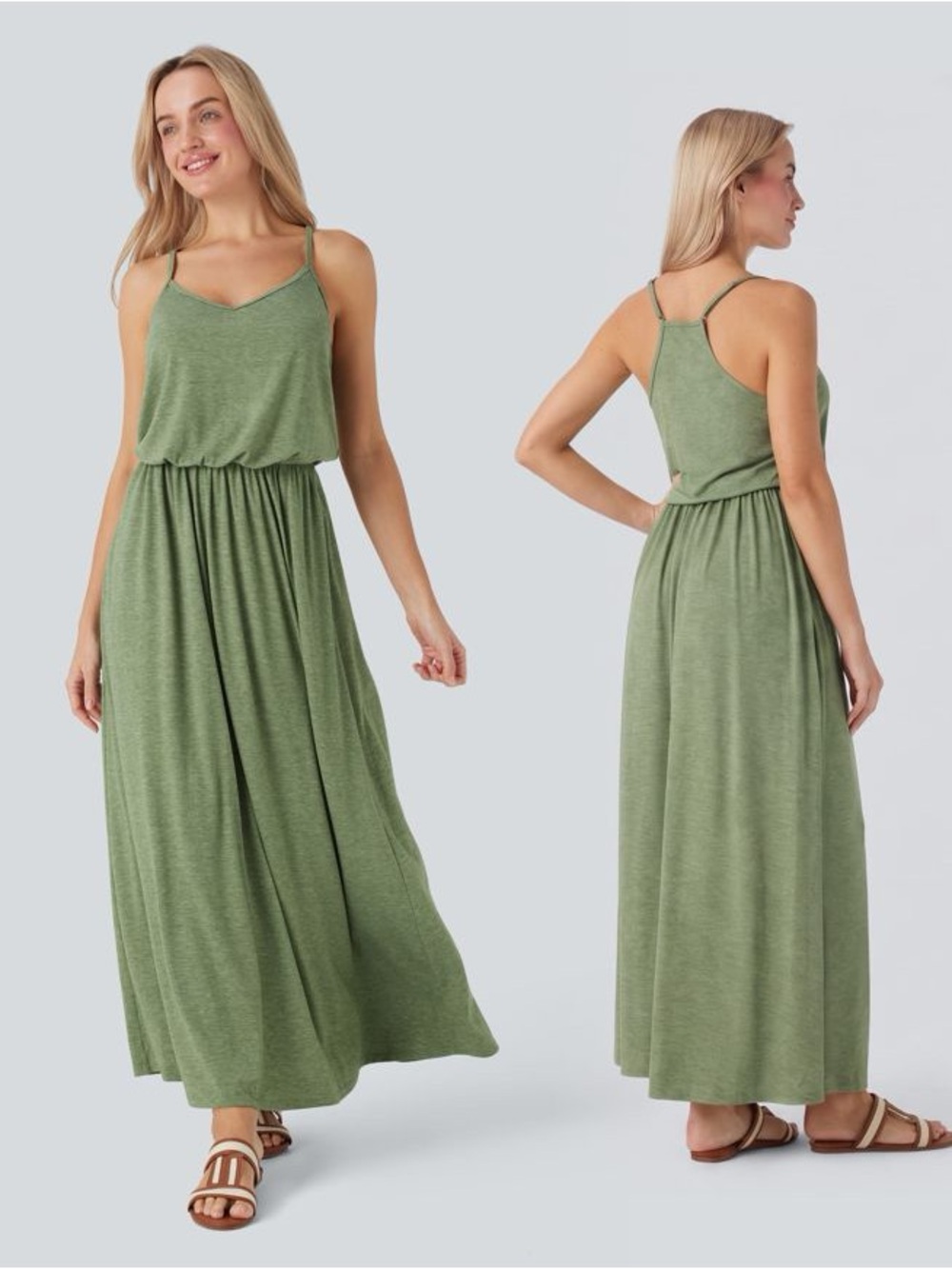 Halara Green Racerback Cami Maxi Dress with Pockets NWT Size Medium